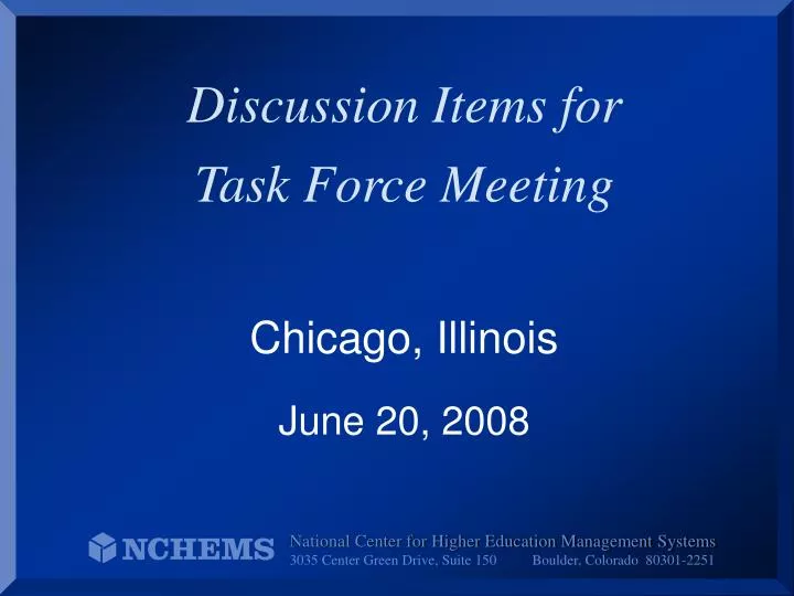 discussion items for task force meeting