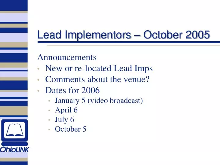 lead implementors october 2005