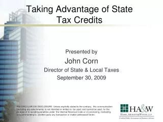 Taking Advantage of State Tax Credits