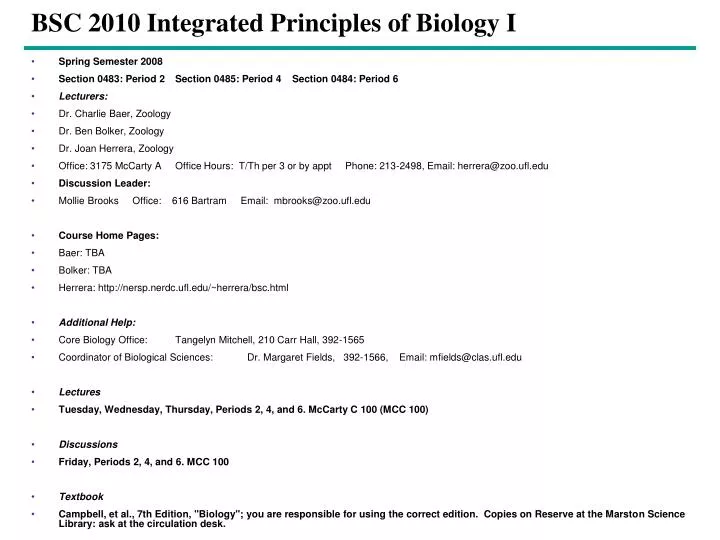 bsc 2010 integrated principles of biology i