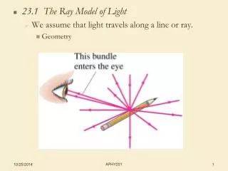 23.1 The Ray Model of Light We assume that light travels along a line or ray. Geometry