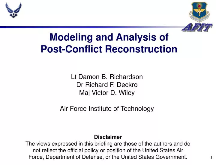 modeling and analysis of post conflict reconstruction