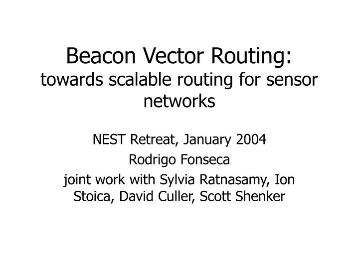 beacon vector routing towards scalable routing for sensor networks