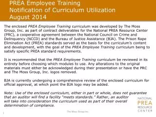 PREA Employee Training Notification of Curriculum Utilization August 2014