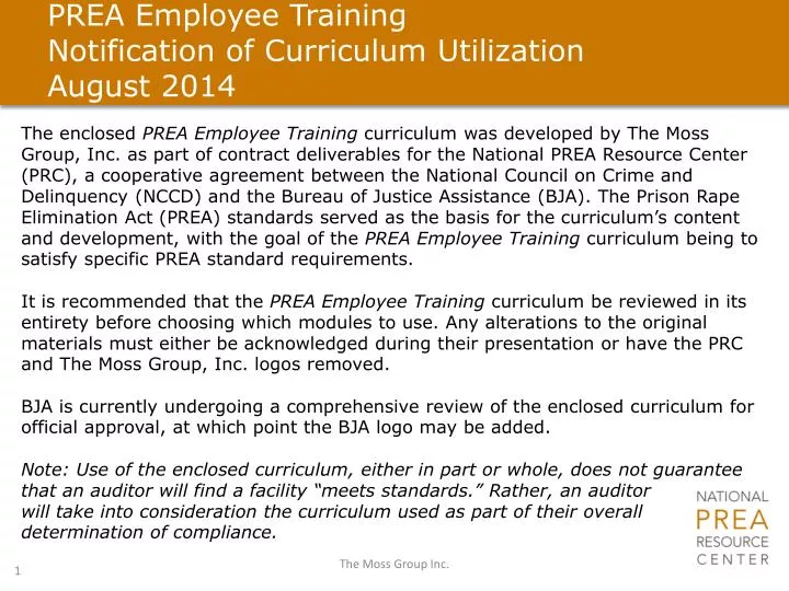 prea employee training notification of curriculum utilization august 2014