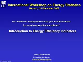 International Workshop on Energy Statistics Mexico, 2-5 December 2008