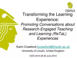 Karin Crawford kcrawford@lincoln.ac.uk University of Lincoln, United Kingdom
