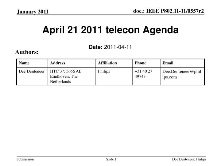 april 21 2011 telecon agenda