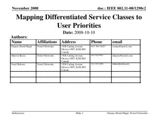 Mapping Differentiated Service Classes to User Priorities