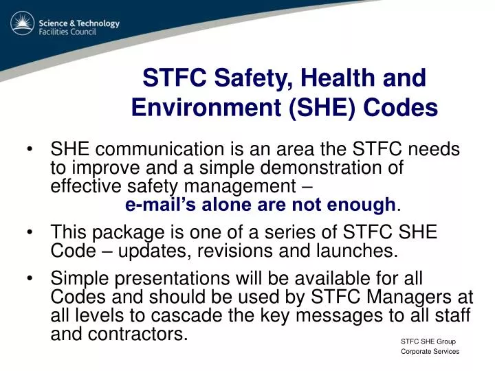stfc safety health and environment she codes
