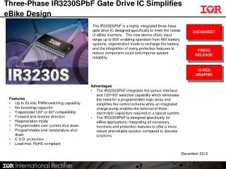 Three-Phase IR3230SPbF Gate Drive IC Simplifies eBike Design