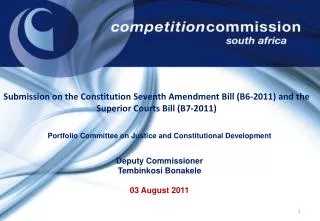Portfolio Committee on Justice and Constitutional Development Deputy Commissioner