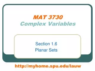 MAT 3730 Complex Variables