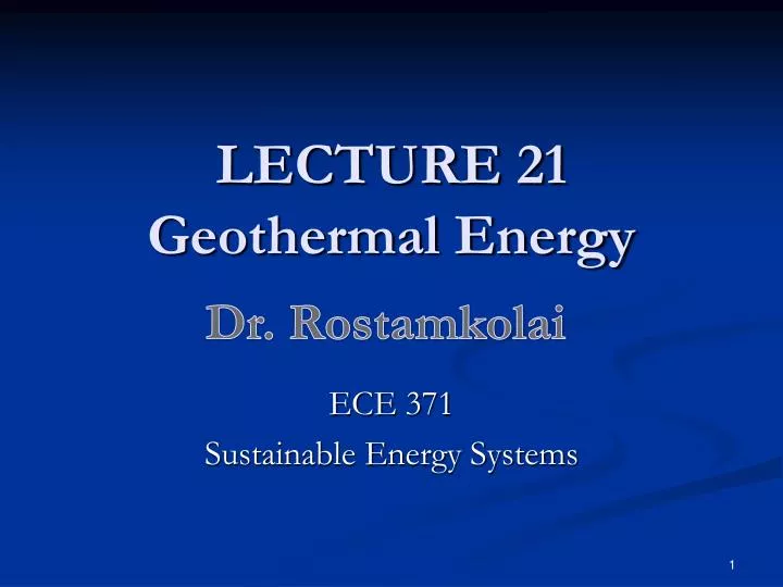 lecture 21 geothermal energy