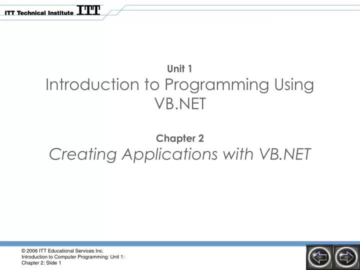 unit 1 introduction to programming using vb net chapter 2 creating applications with vb net