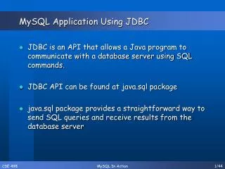 MySQL Application Using JDBC