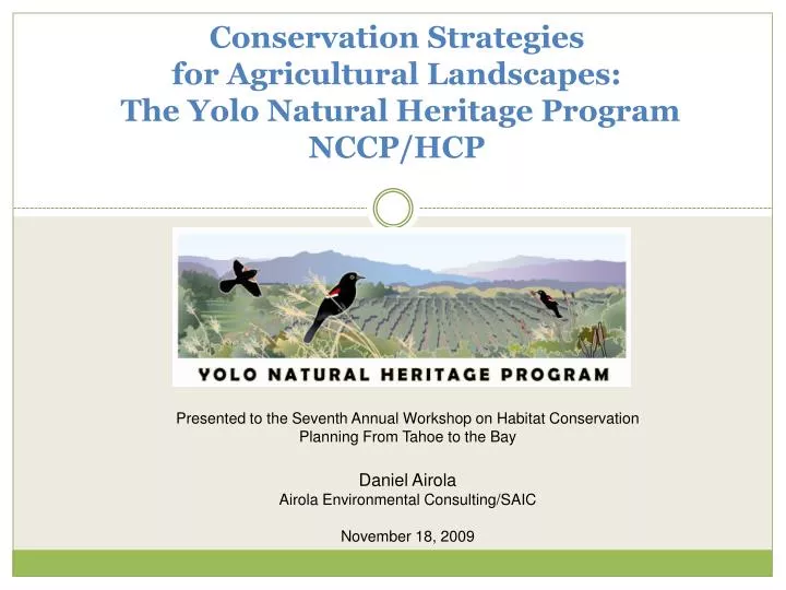 conservation strategies for agricultural landscapes the yolo natural heritage program nccp hcp