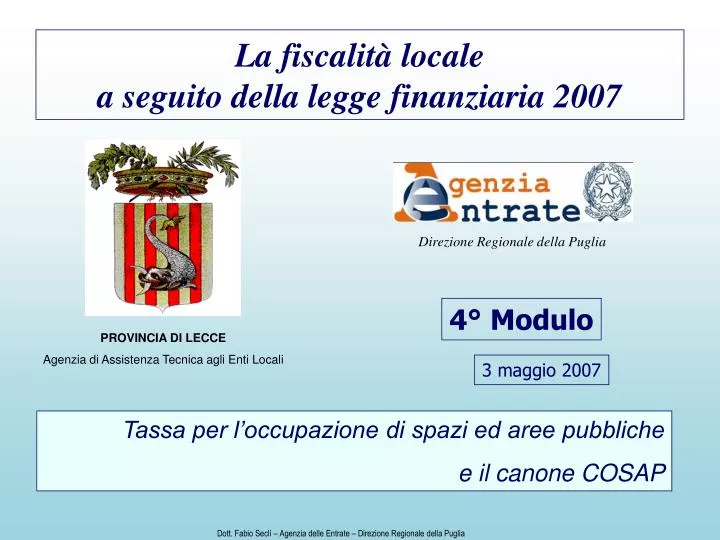 la fiscalit locale a seguito della legge finanziaria 2007