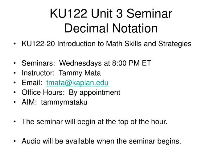 ku122 unit 3 seminar decimal notation