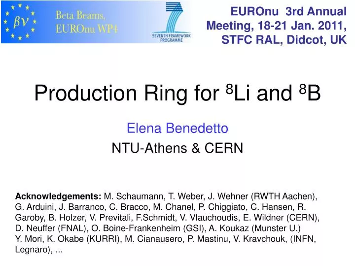 production ring for 8 li and 8 b