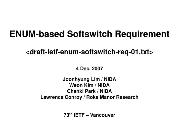 enum based softswitch requirement draft ietf enum softswitch req 01 txt