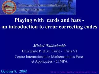Playing with cards and hats - an introduction to error correcting codes