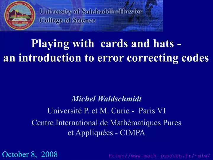playing with cards and hats an introduction to error correcting codes