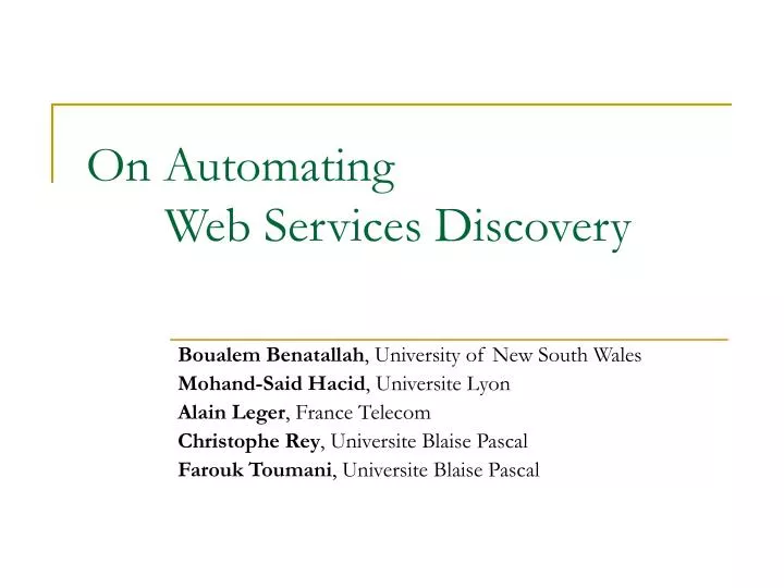 on automating web services discovery