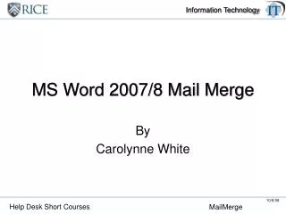 MS Word 2007/8 Mail Merge