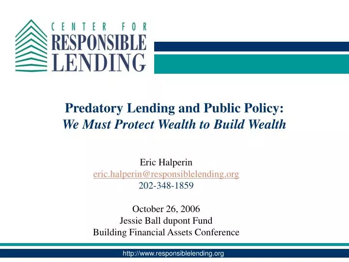 predatory lending and public policy we must protect wealth to build wealth