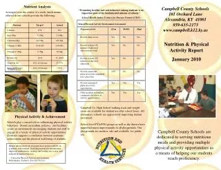 Nutrition &amp; Physical Activity Report January 2010
