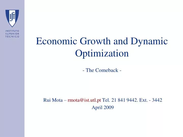 economic growth and dynamic optimization the comeback