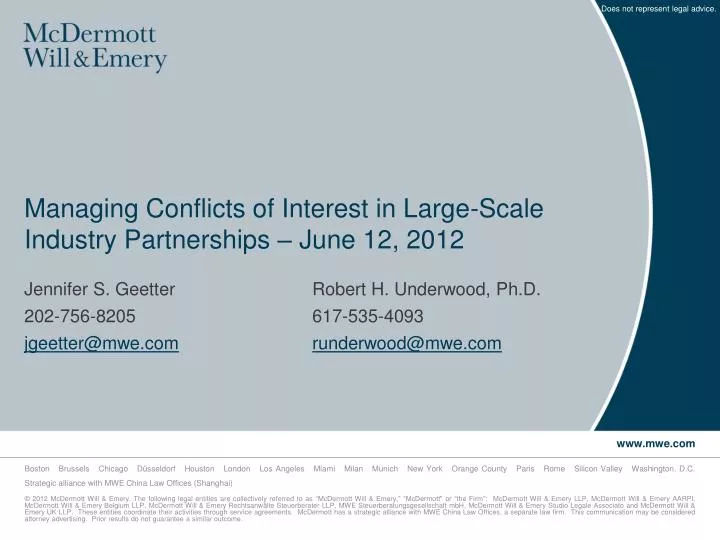 managing conflicts of interest in large scale industry partnerships june 12 2012