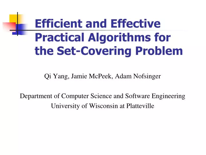 efficient and effective practical algorithms for the set covering problem
