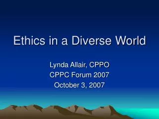 Ethics in a Diverse World