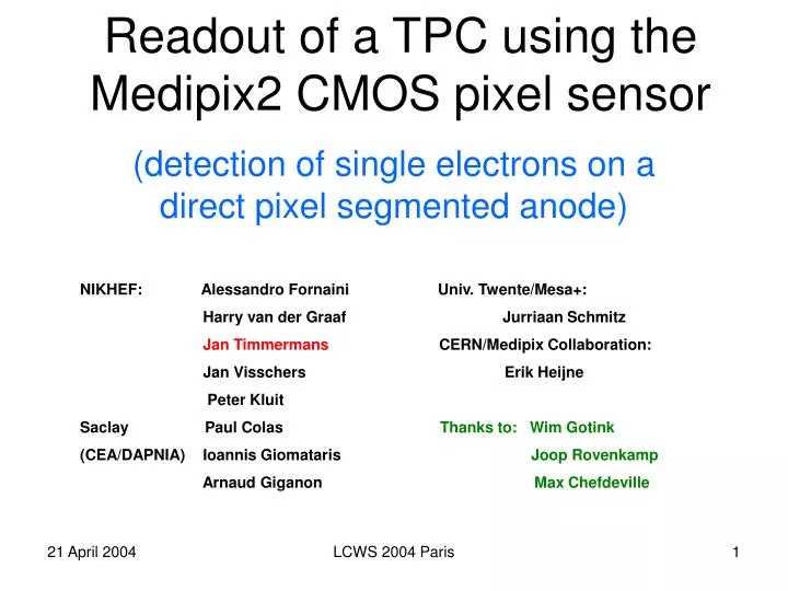 readout of a tpc using the medipix2 cmos pixel sensor