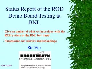 Status Report of the ROD Demo Board Testing at BNL