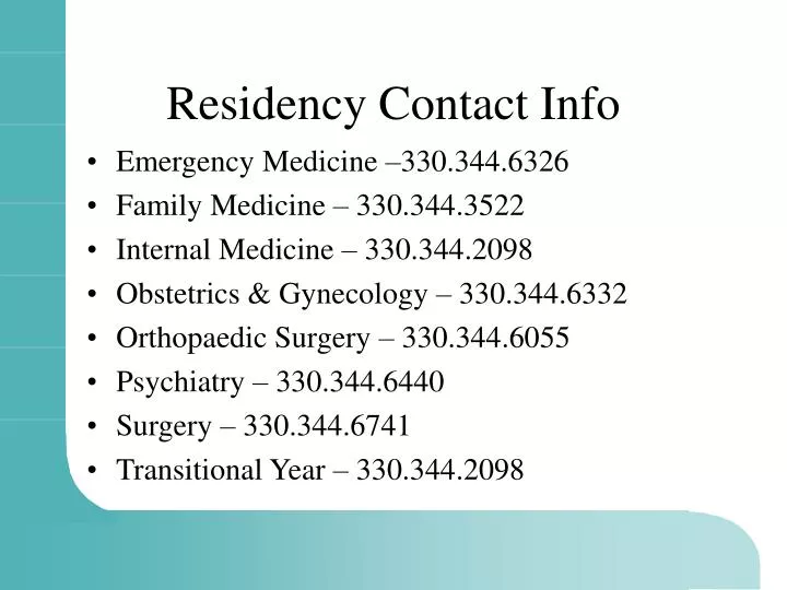 residency contact info