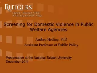 Screening for Domestic Violence in Public Welfare Agencies