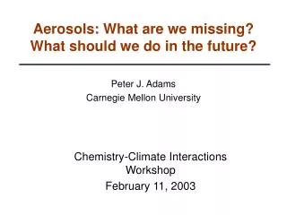 Aerosols: What are we missing? What should we do in the future?