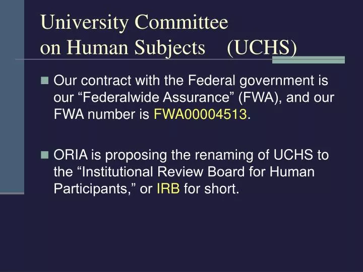 university committee on human subjects uchs