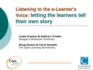 Listening to the e-Learner's Voice: letting the learners tell their own story