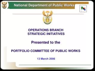 OPERATIONS BRANCH STRATEGIC INITIATIVES Presented to the