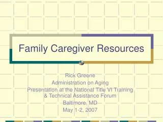 Family Caregiver Resources