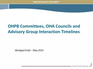 OHPB Committees, OHA Councils and Advisory Group Interaction Timelines