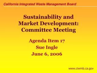 Sustainability and Market Development: Committee Meeting