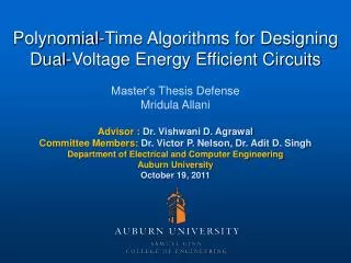 Polynomial-Time Algorithms for Designing Dual-Voltage Energy Efficient Circuits
