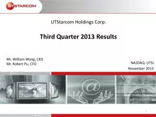 UTStarcom Holdings Corp. Third Quarter 2013 Results