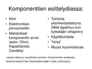 komponenttien esittelydiassa