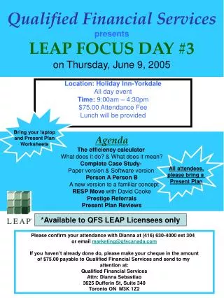 Qualified Financial Services presents LEAP FOCUS DAY #3 on Thursday, June 9, 2005